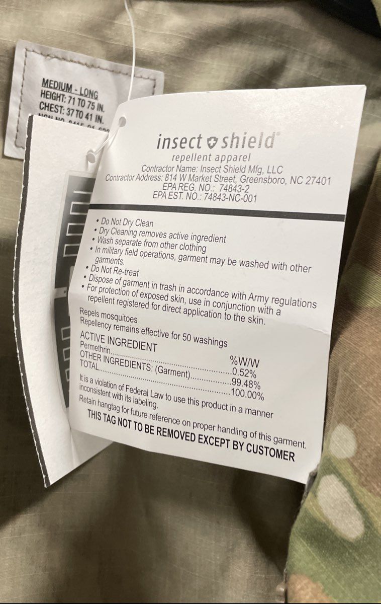 US Army Men's OCP Combat Coat Insect Shield Permethrin Treated NWT Medium Long