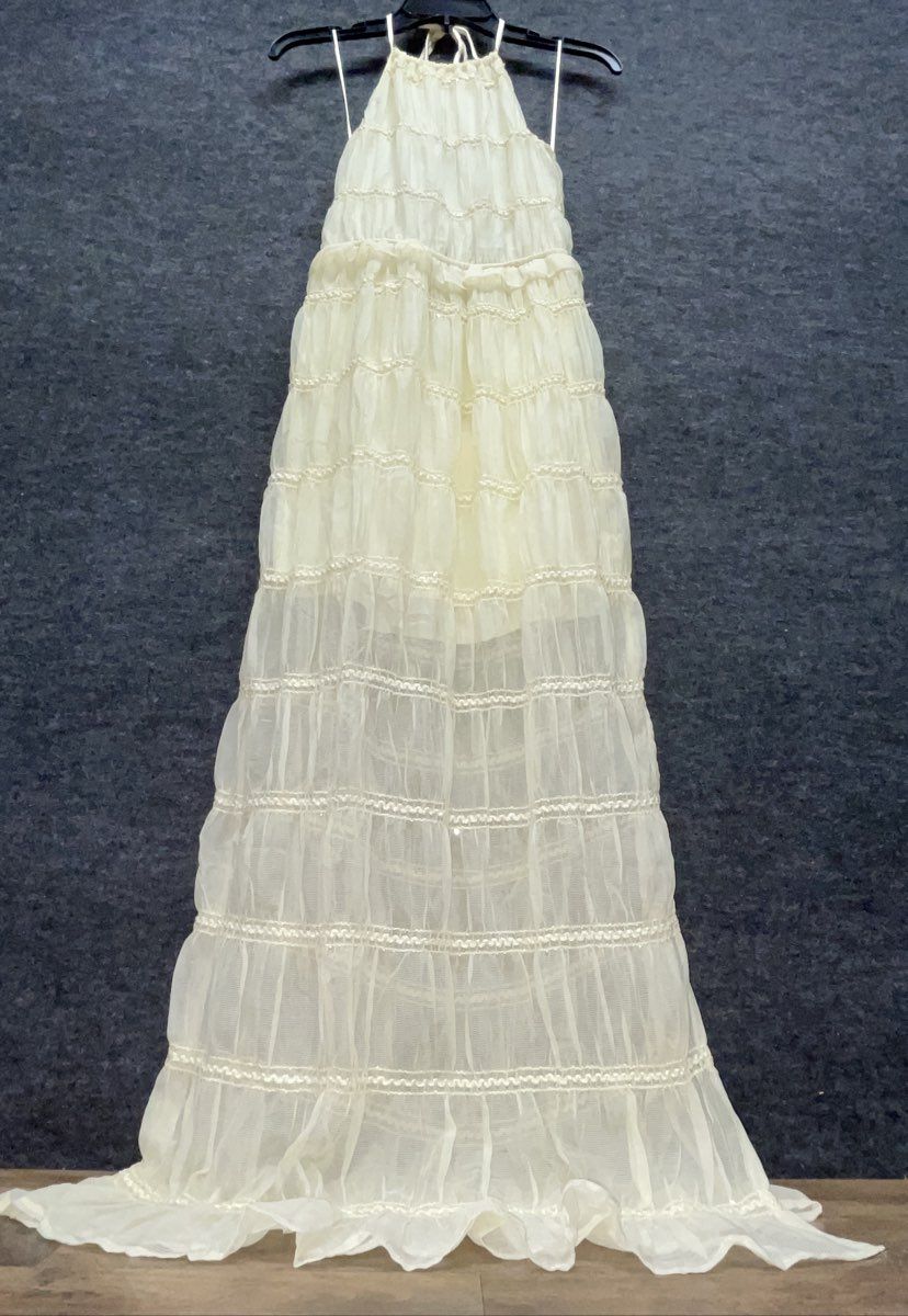 Sincerely Jules Women's Jules Tiered Ruffle Halter Maxi Dress Cream Size S NWT