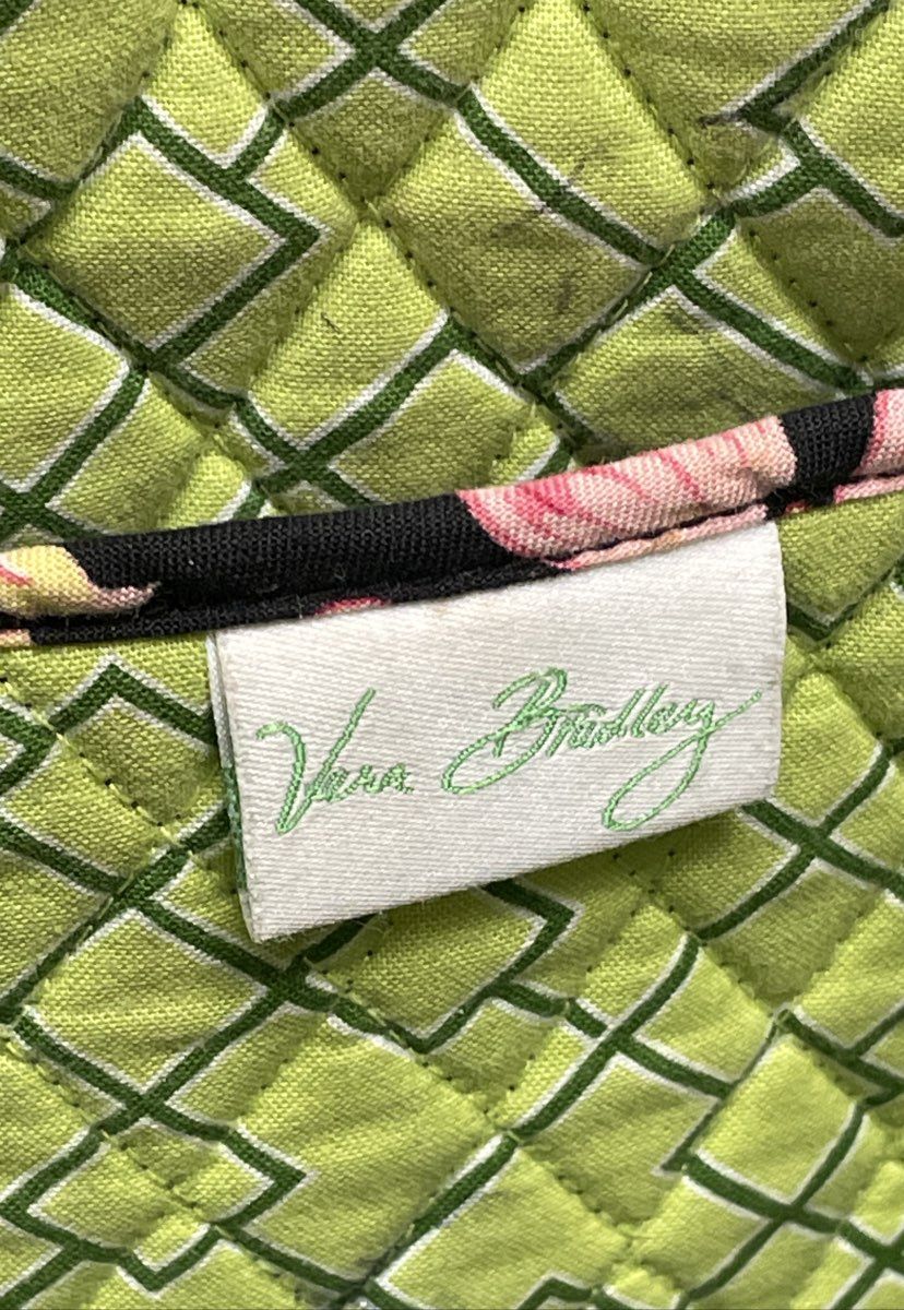 Vera Bradley Petal Pink Floral Black Quilted Cotton Tote Bag Large Zip Top