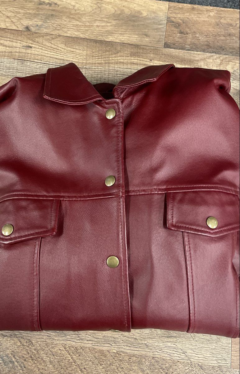 Vintage Y2K Terry Lewis Women's Burgundy Genuine Leather Jacket Sz L