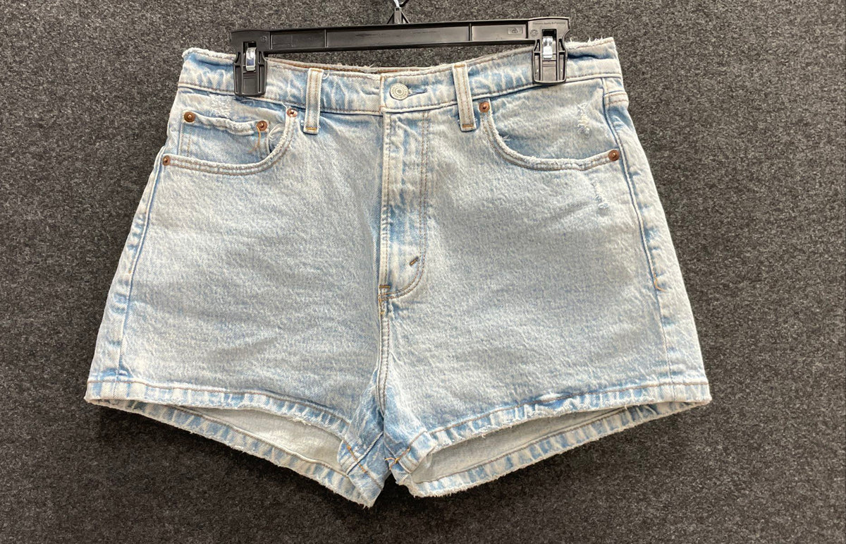 Abercrombie & Fitch Women's The Mom Short High Rise Distressed Light Wash Sz 8