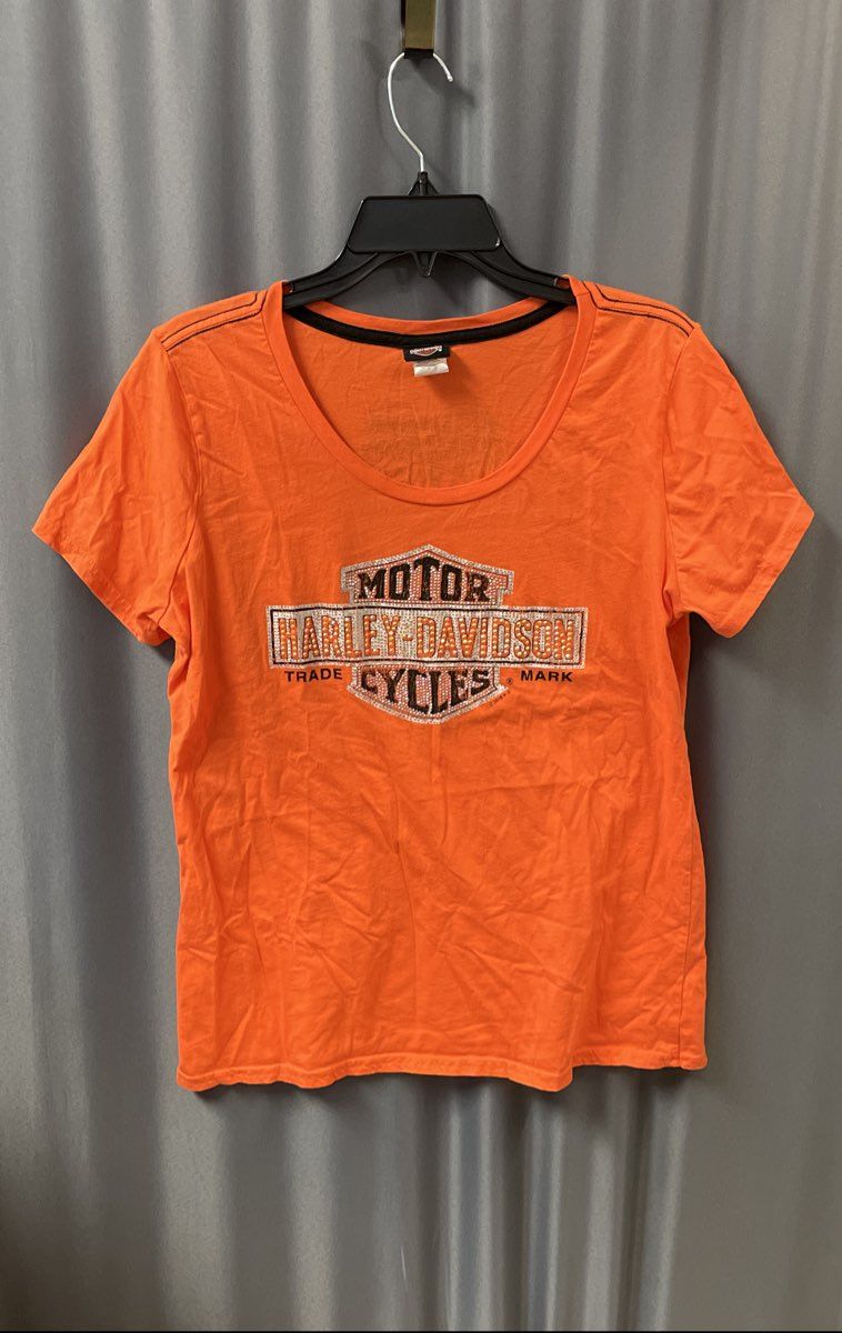 Harley-Davidson Nags Head NC Jeweled Logo Orange Short Sleeve Tee Sz L