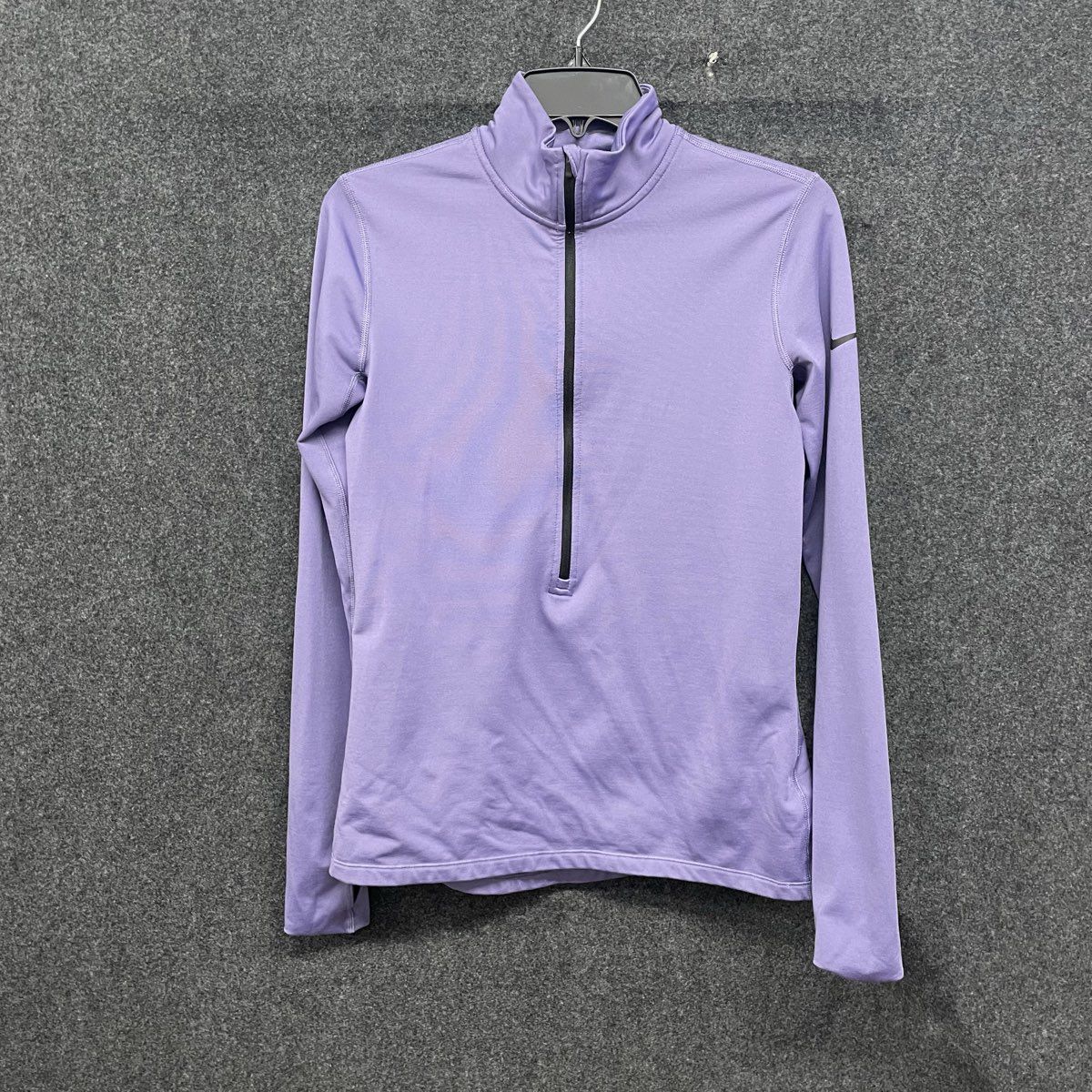 Nike Pro Dri-FIT Women's 1/4 Zip Pullover Purple Fleece Lined Thumbholes Sz L