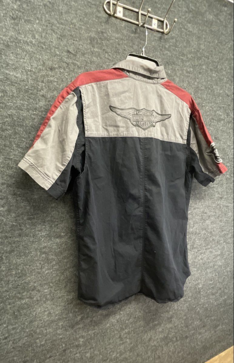 Harley-Davidson MotorClothes Colorblock Mechanic Button Up Shirt Black Red Sz M