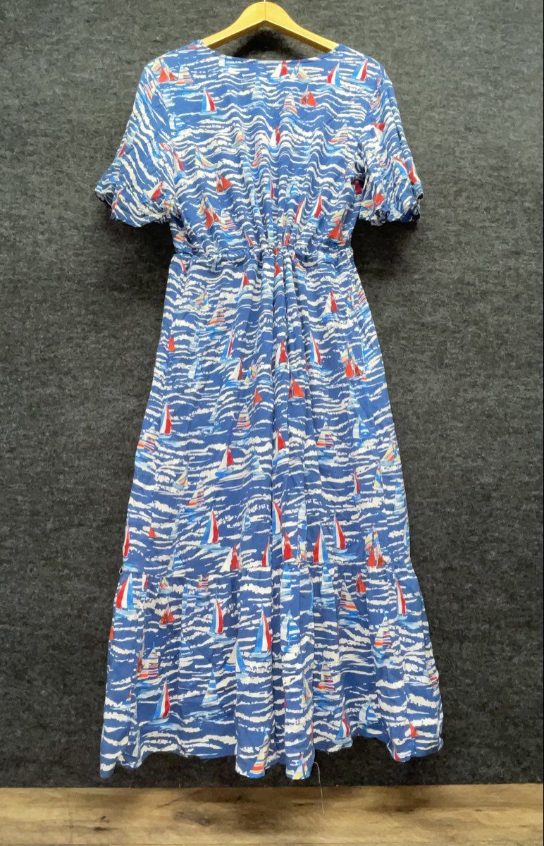 Stitch by Chenault Women's Blue Nautical Sailboat Print Rayon Tie Waist Midi XL