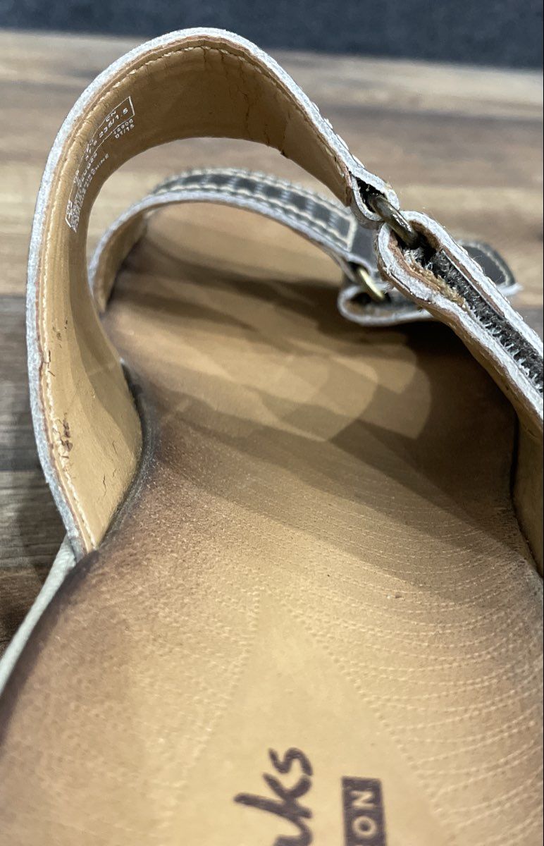 Clarks Collection Brown Perforated Adjustable Strap Slide Sandals Size 7M