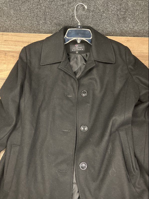 Collection by Gallery Women's Black Single Breasted Overcoat Walking Coat Sz L