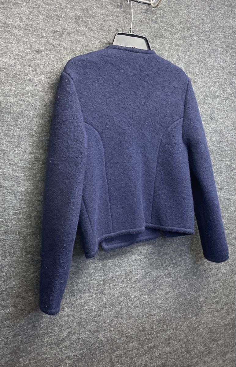 Vintage 80s Carroll Reed Women's Navy Blue Boiled Wool Cardigan Sweater Sz 14