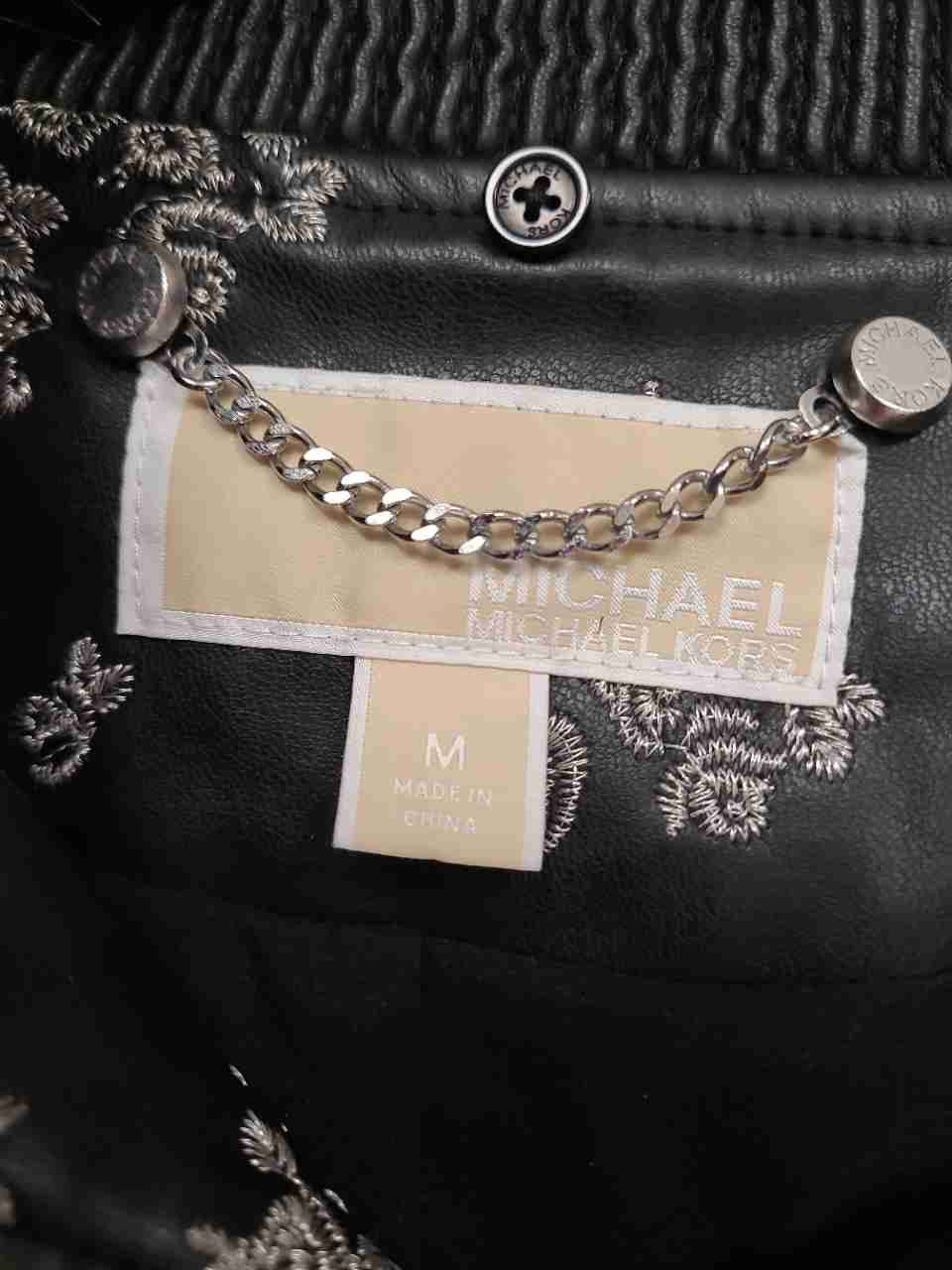 MICHAEL Michael Kors Women's Black Faux Leather Embroidered Bomber Jacket Sz M