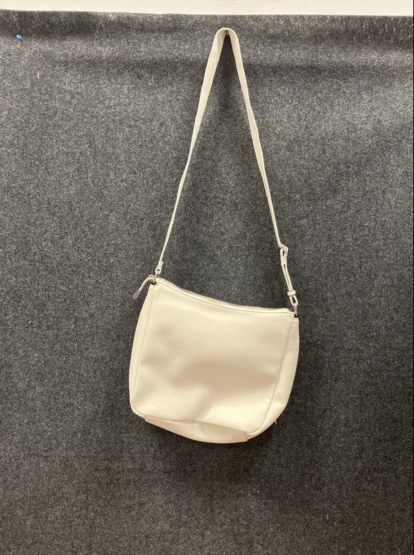 Calvin Klein Off-White Pebbled Crossbody Bag Logo Strap Monogram Trim Large