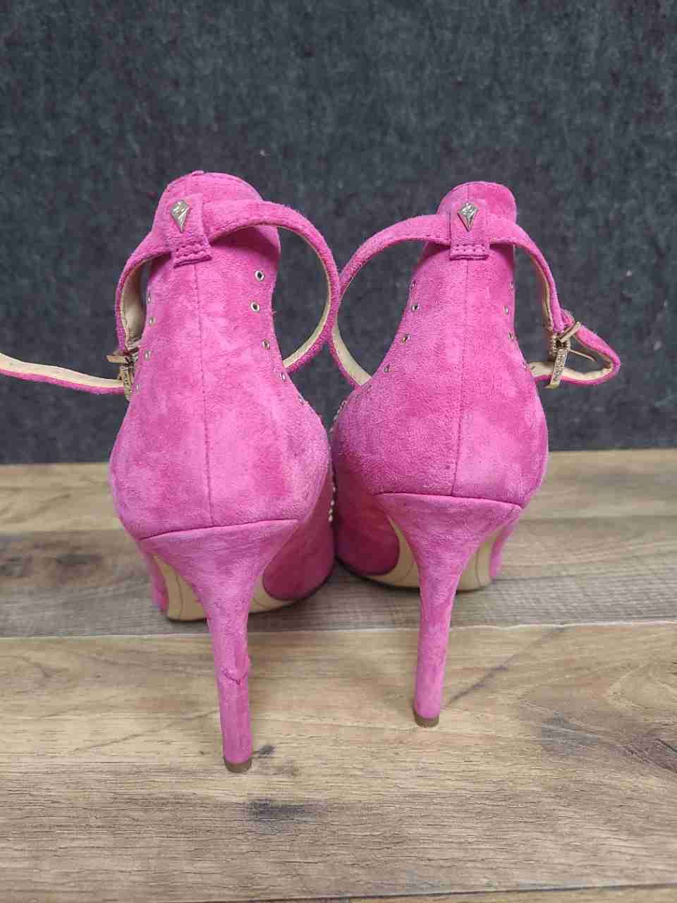 Sam Edelman Pink Suede Studded Ankle Strap Pointed Toe Pumps Heels Size 6.5