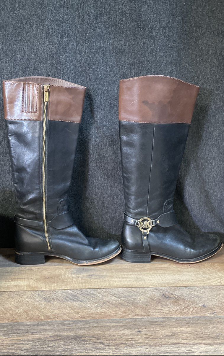 Michael Kors Two Tone Black Brown Leather Riding Boots Women's Size 8M
