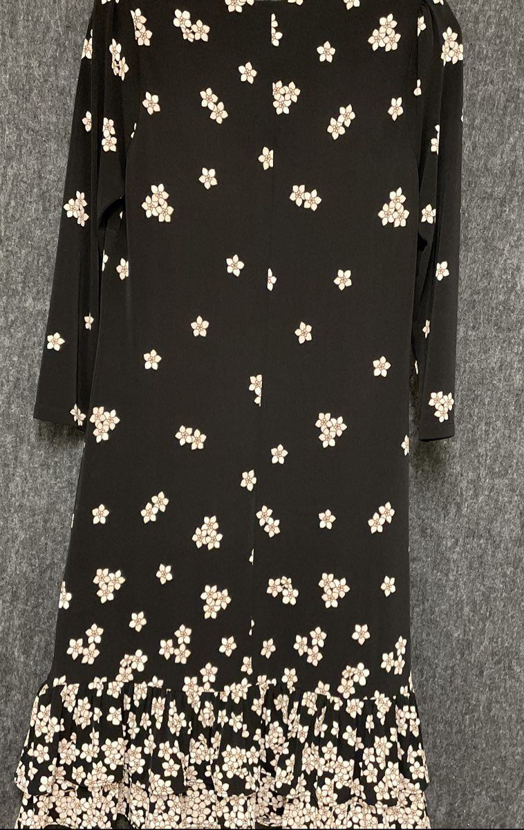 Tommy Hilfiger Women's Black Floral Print Ruffle Hem Long Sleeve Dress Sz 6