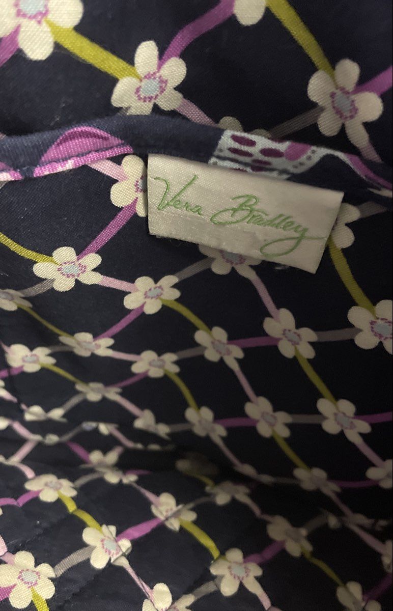 Vera Bradley Navy Blue Floral Bird Quilted Cotton Tote Bag Shoulder Purse