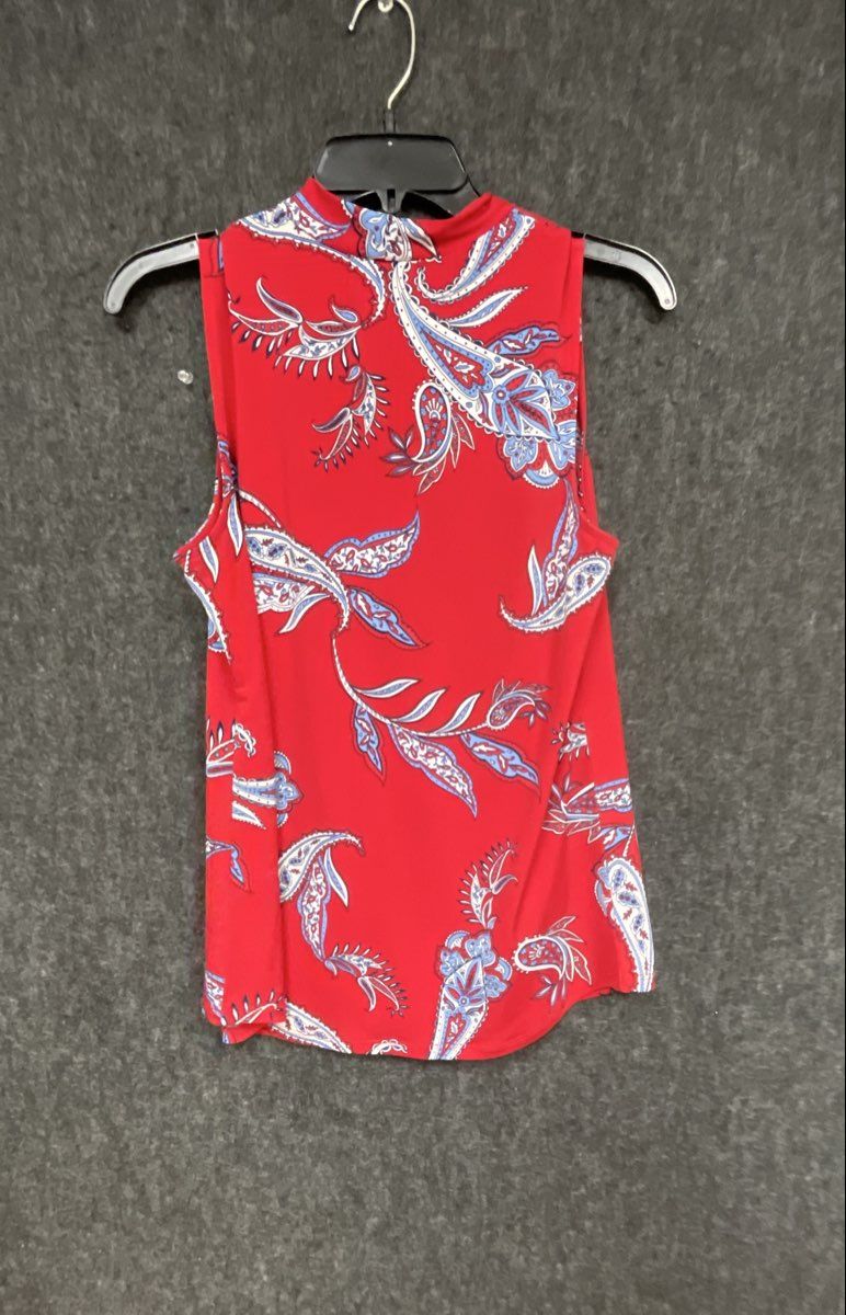 Liz Claiborne Women's Red Paisley Sleeveless V-Neck Career Blouse Sz S