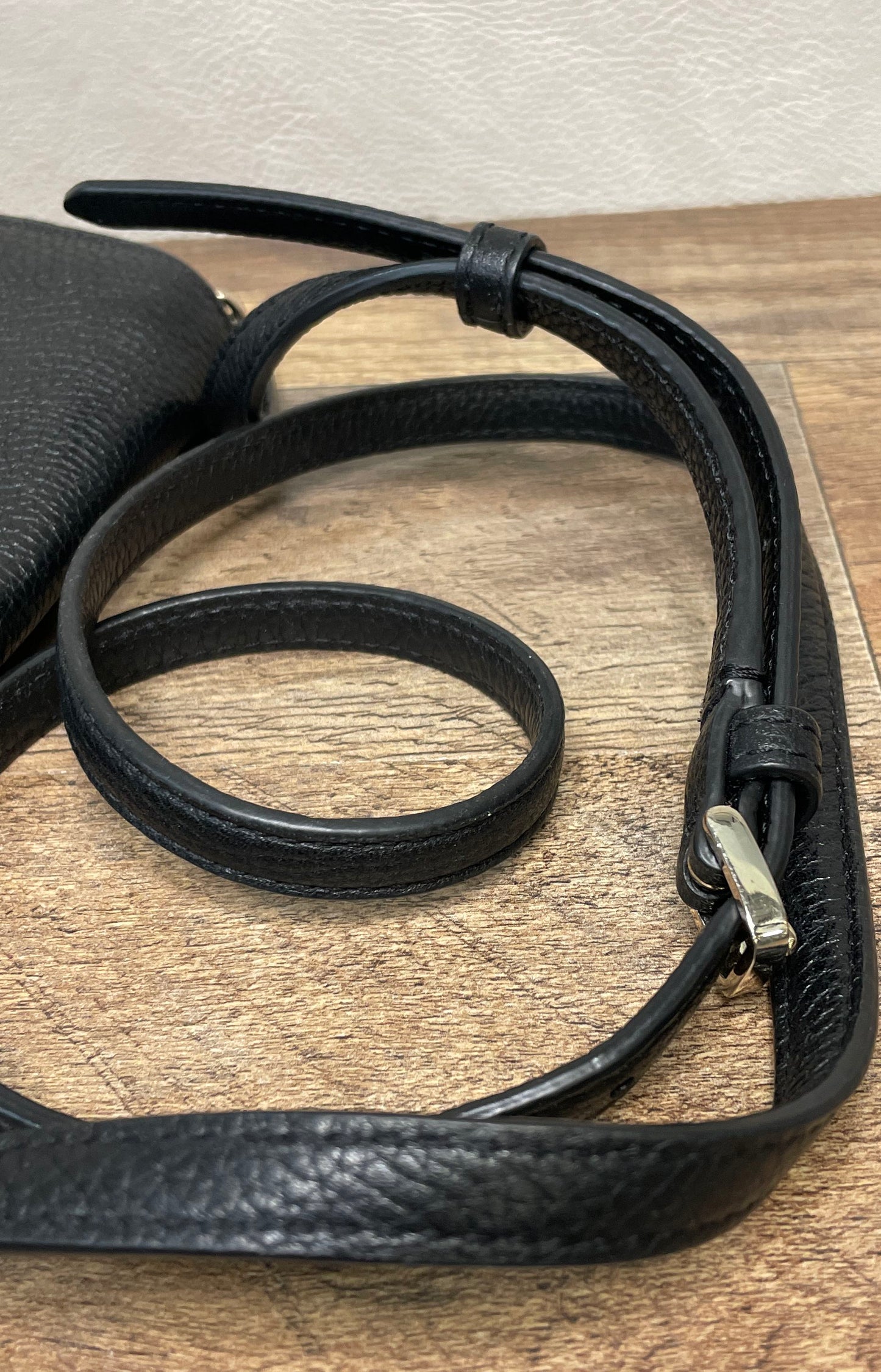 Kate Spade Black Pebbled Leather Small Flap Crossbody Bag Silver Hardware