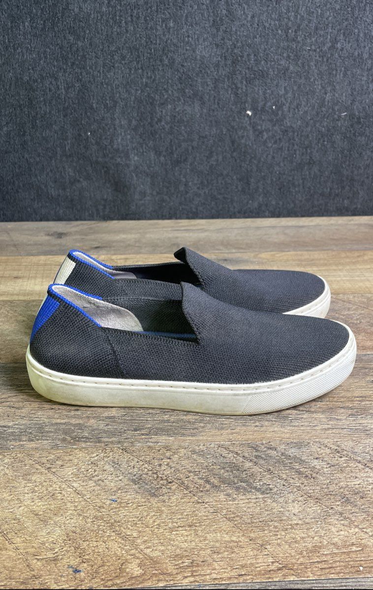 Rothy's The Sneaker Black White Blue Stripe Slip On Women's Shoes Size 5