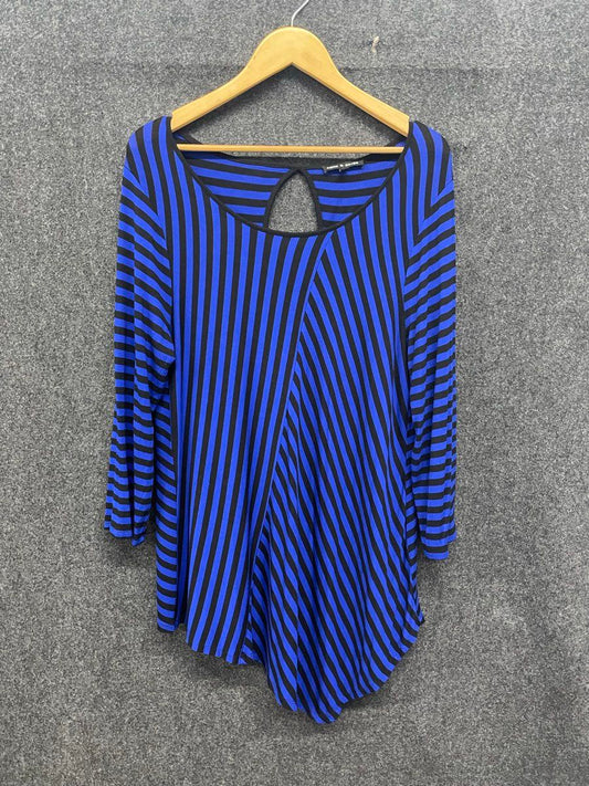 Cable & Gauge Women's Blue Black Striped Keyhole Asymmetric Tunic Top Sz XL