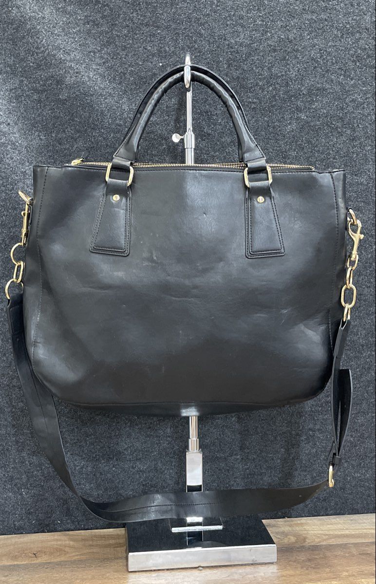 Vaio Black Leather Tote Bag Large Shoulder Purse Gold Tone Hardware