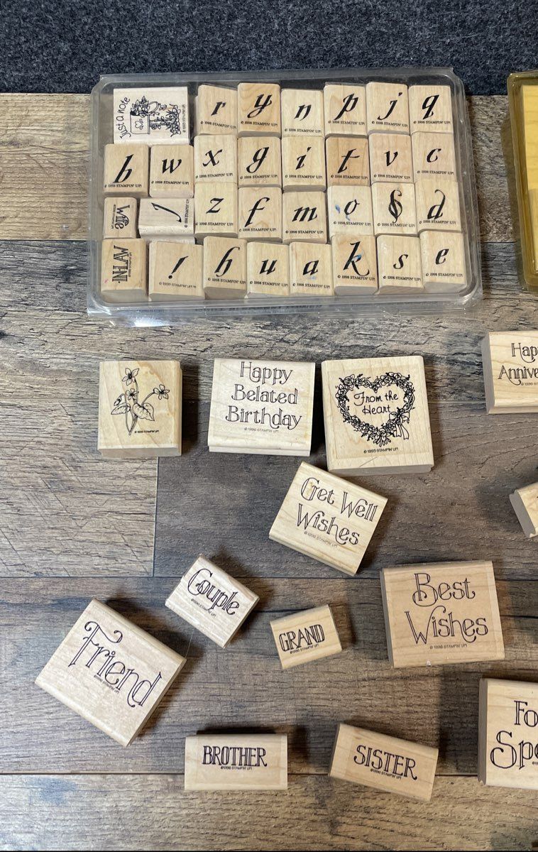 Stampin' Up! Wooden Rubber Stamp Lot Floral Alphabet Sentiments 70 Pcs Vintage