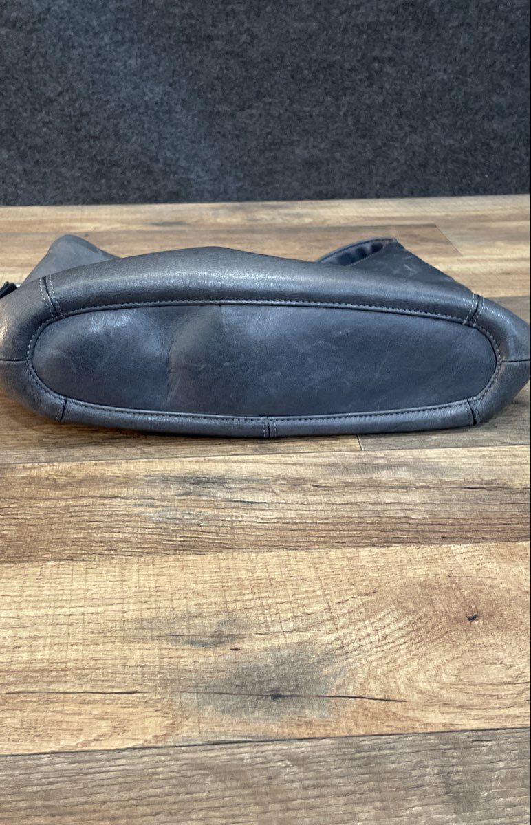 Tignanello Dark Navy Blue Leather Hobo Shoulder Bag Silver Hardware