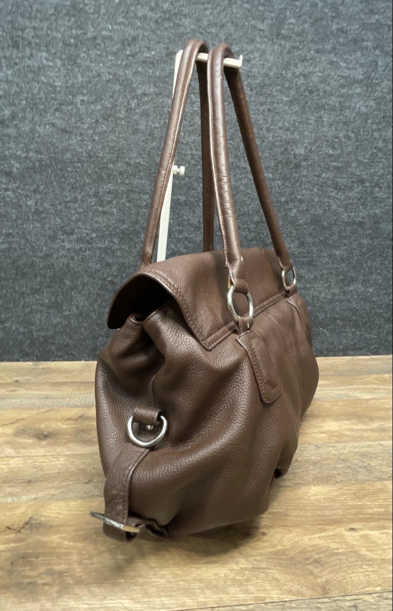 Kristy K Brown Pebbled Leather Satchel Shoulder Bag Silver Hardware