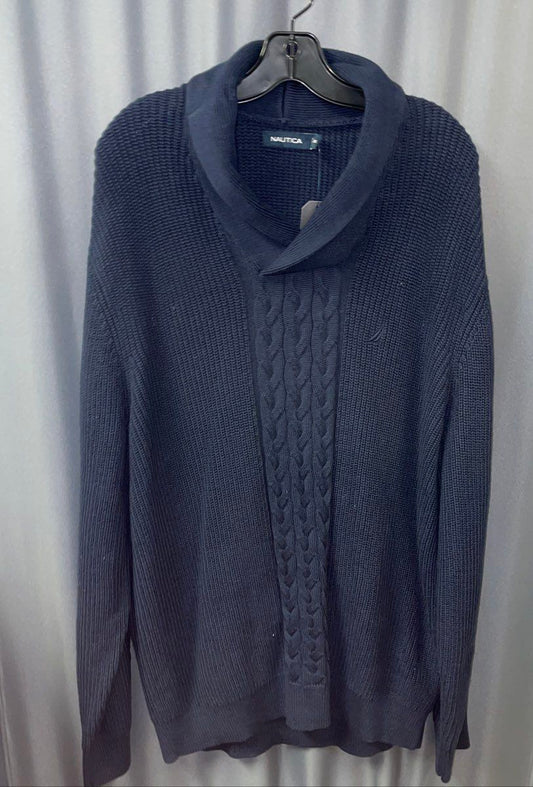 Nautica Men's Shawl Collar Cable Knit Navy Blue Cotton Sweater NWT XXL