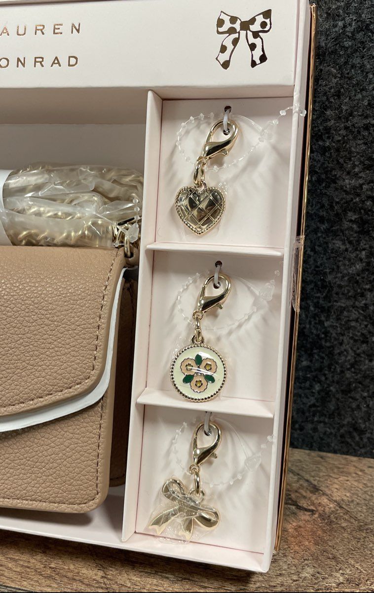 LC Lauren Conrad Tan Bethan Mini Crossbody Bag Wallet Set Removable Charms NWT