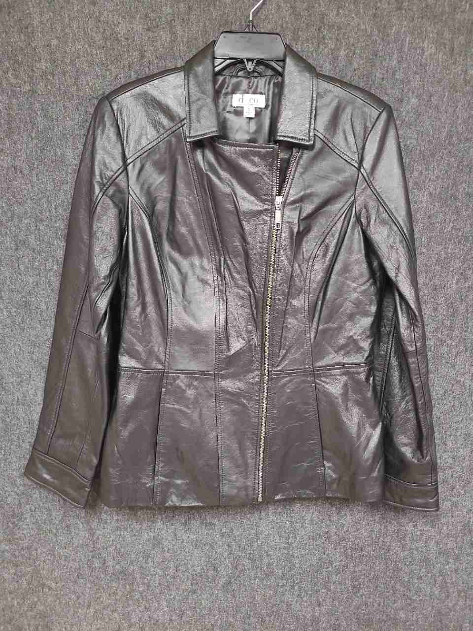 Denim & Co. Women's Black Genuine Leather Asymmetrical Zip Jacket Sz S