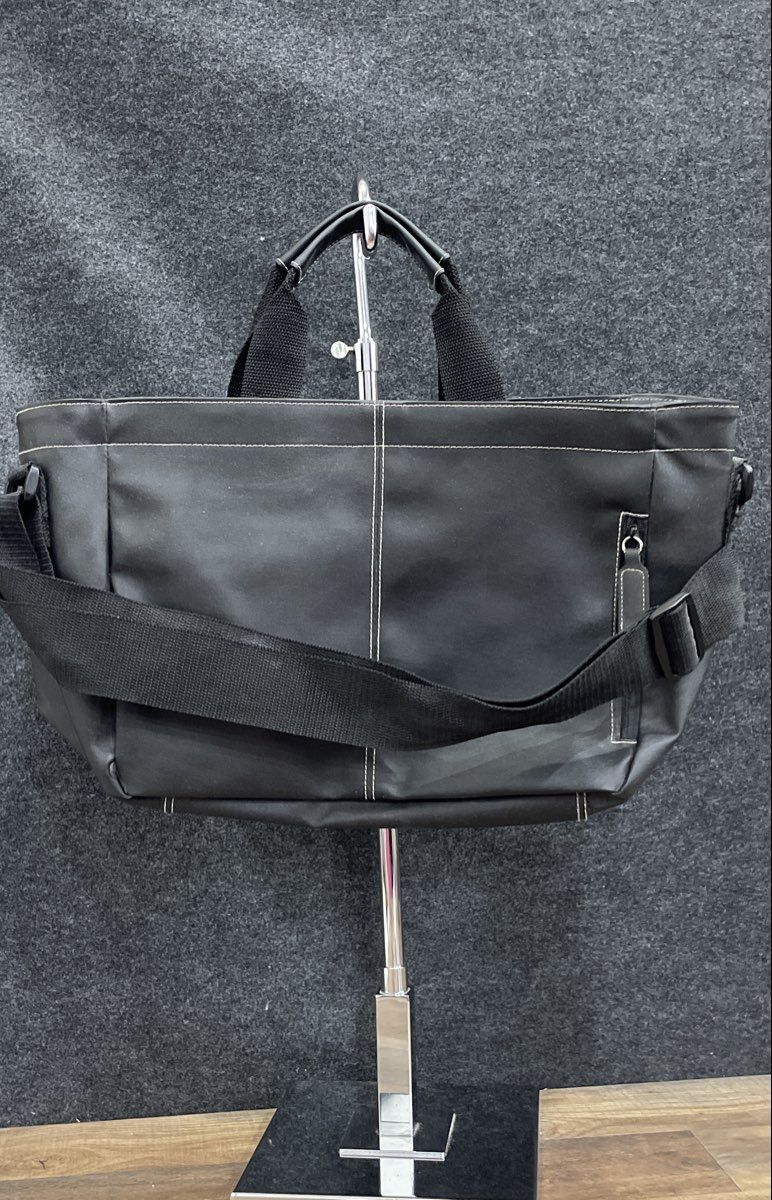 Unbranded Black Leather Large Metro Tote Shoulder Bag White Contrast Stitching