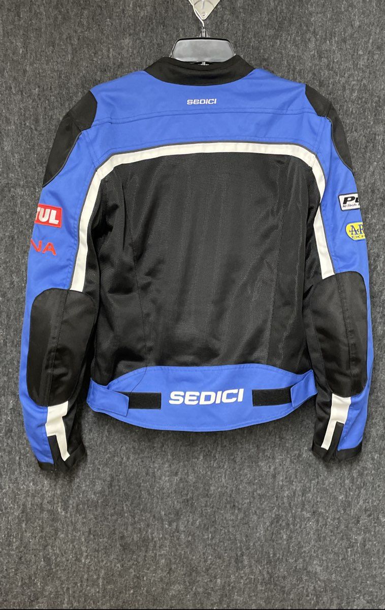 Sedici Podio 2 Men's Blue Black Mesh Motorcycle Jacket Sponsor Logos Sz S
