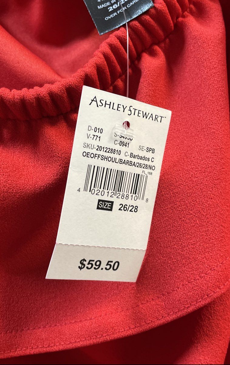 Ashley Stewart Women's Red Off-the-Shoulder Ruffle High Low Dress Sz 26/28 NWT