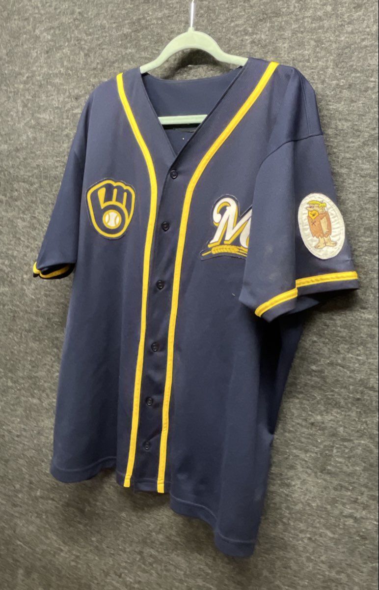 Milwaukee Brewers Gomez #93 Baseball Jersey Navy Blue Button Up Sz 44