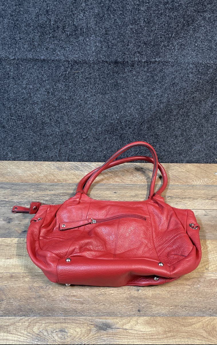 Isaac Mizrahi Red Pebbled Leather Shoulder Bag Purse Silver Hardware