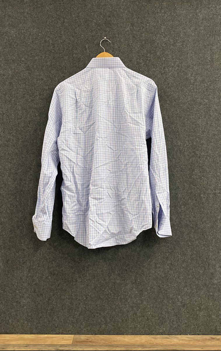 Lorenzo Uomo Men's Button Down Shirt Blue Purple Check Trim Fit Sz 16 34-35
