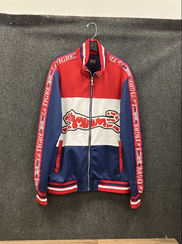 Men's Red White Blue Logo Tape Sleeve Large Tiger Track Jacket Sz L