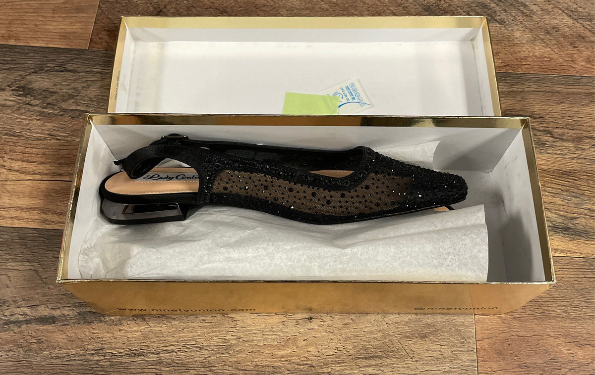 Lady Couture Kara Black Mesh Rhinestone Slingback Flats Size 9