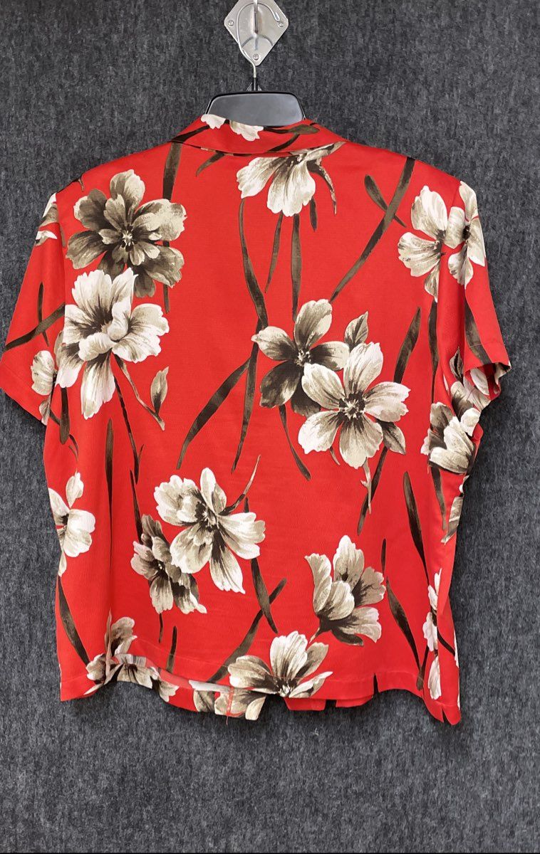 Alfred Dunner Women's Red Floral Print Button Front Short Sleeve Blouse Sz 18