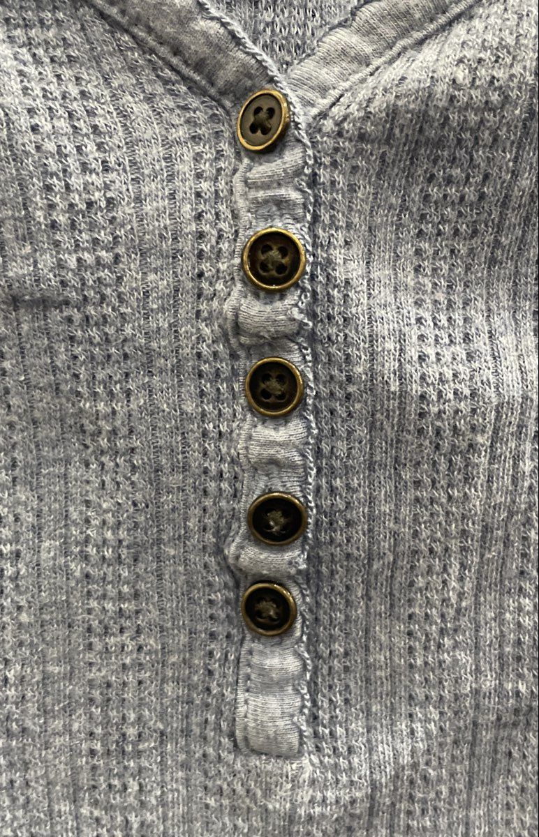 LL Bean Women's Blue Pima Cotton Modal Ribbed Henley Sweater Top Sz M