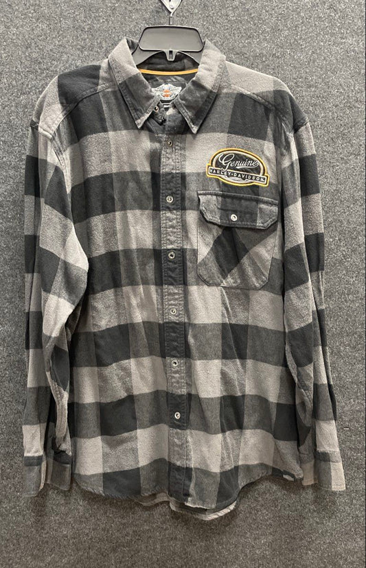 Harley-Davidson Men's Gray Black Buffalo Plaid Skull Flannel Shirt Size XL