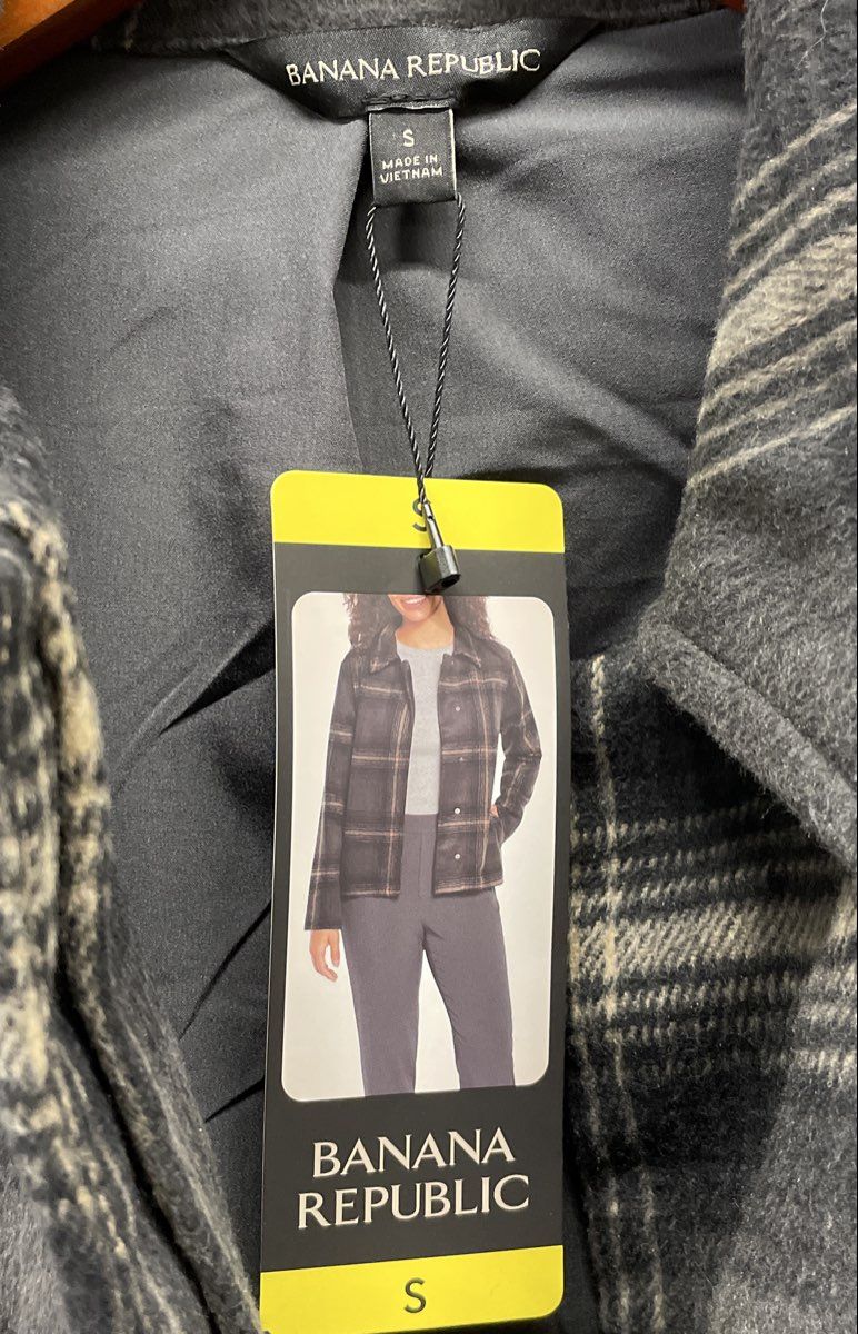 Banana Republic Women's Grey Plaid Flannel Shacket Shirt Jacket NWT Size S