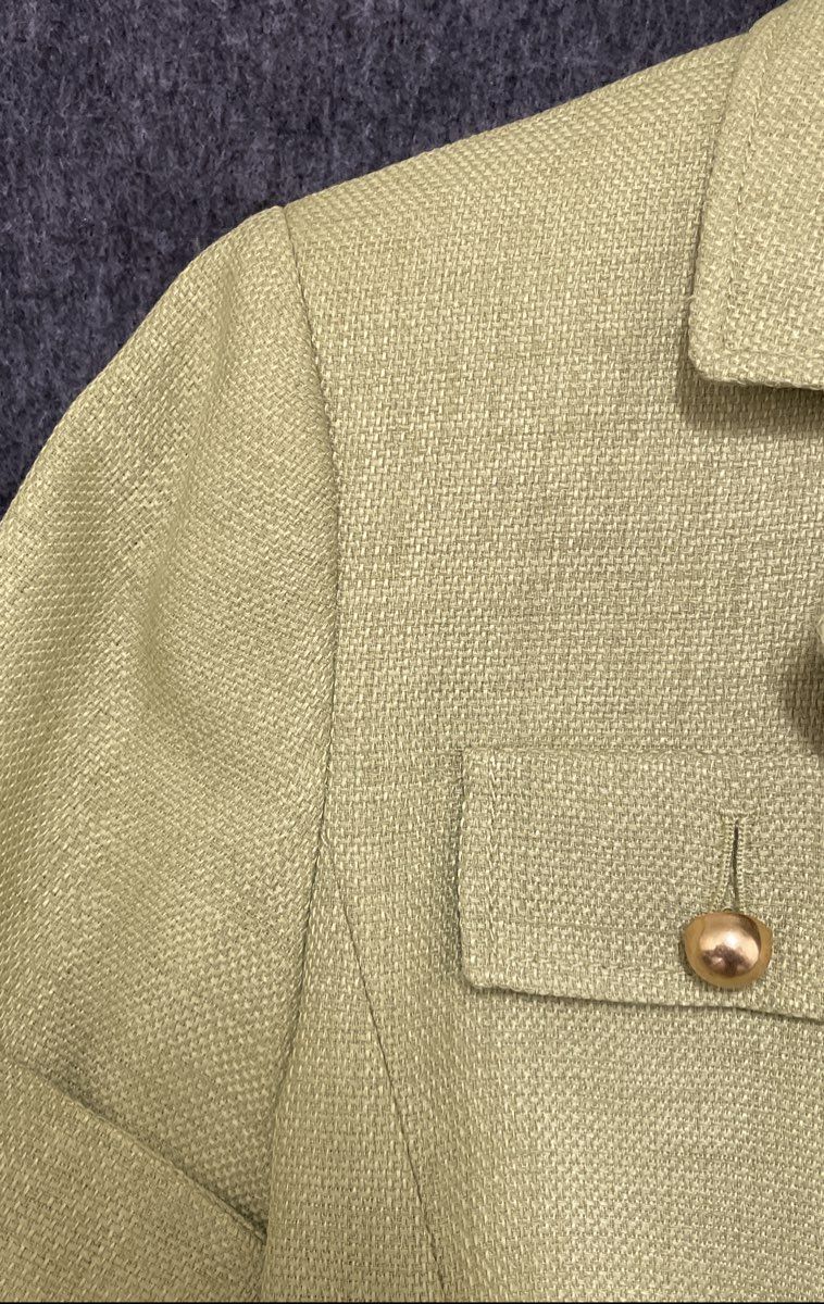 Tahari Women's Lime Green Short Sleeve Belted Utility Blazer Gold Buttons Sz 4P