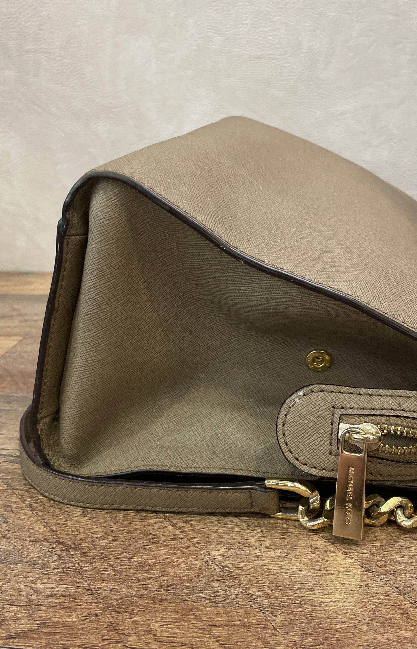 Michael Kors Brown Saffiano Leather Satchel Crossbody Bag Gold Hardware