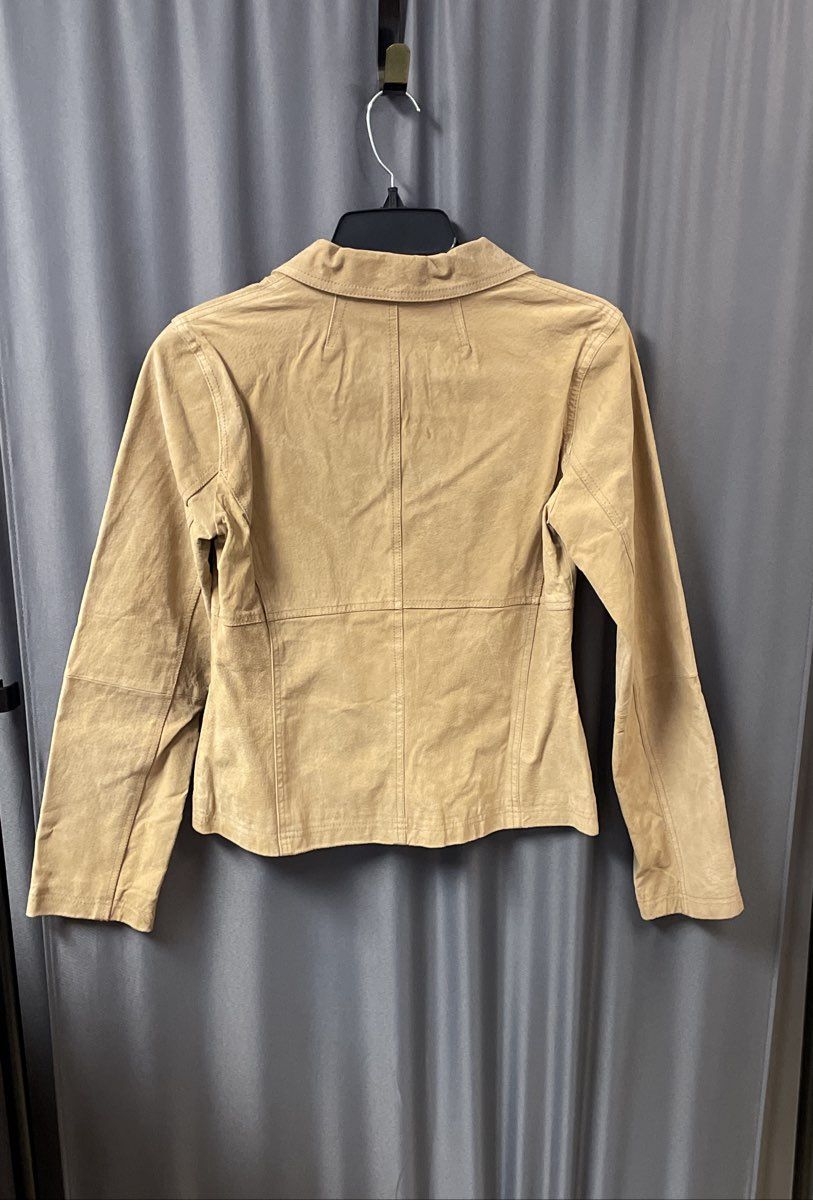 Taunt Women's Beige Leather Blazer Style Button Front Jacket Sz M