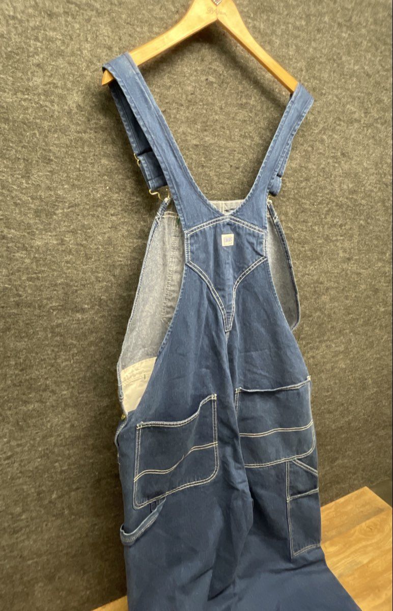 Liberty Men's Blue Denim Bib Overalls Green Zipper Carpenter Workwear