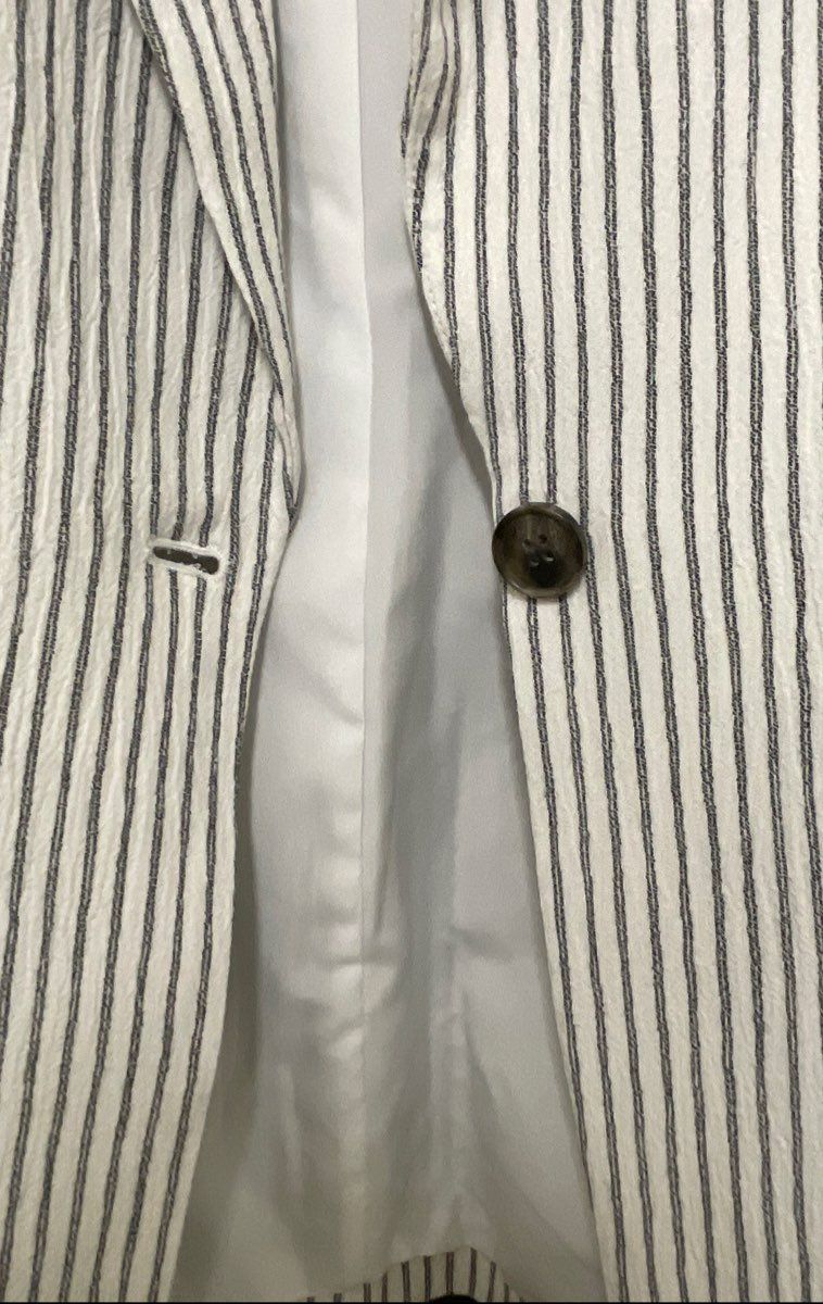 H&M Women's White Pinstripe Single Button Cotton Blend Blazer Size 2