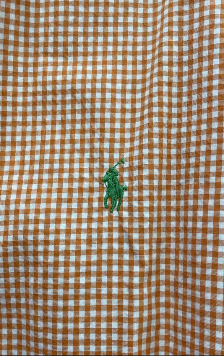 Ralph Lauren Men's Orange Gingham Plaid Classic Fit Button Down Shirt Sz M