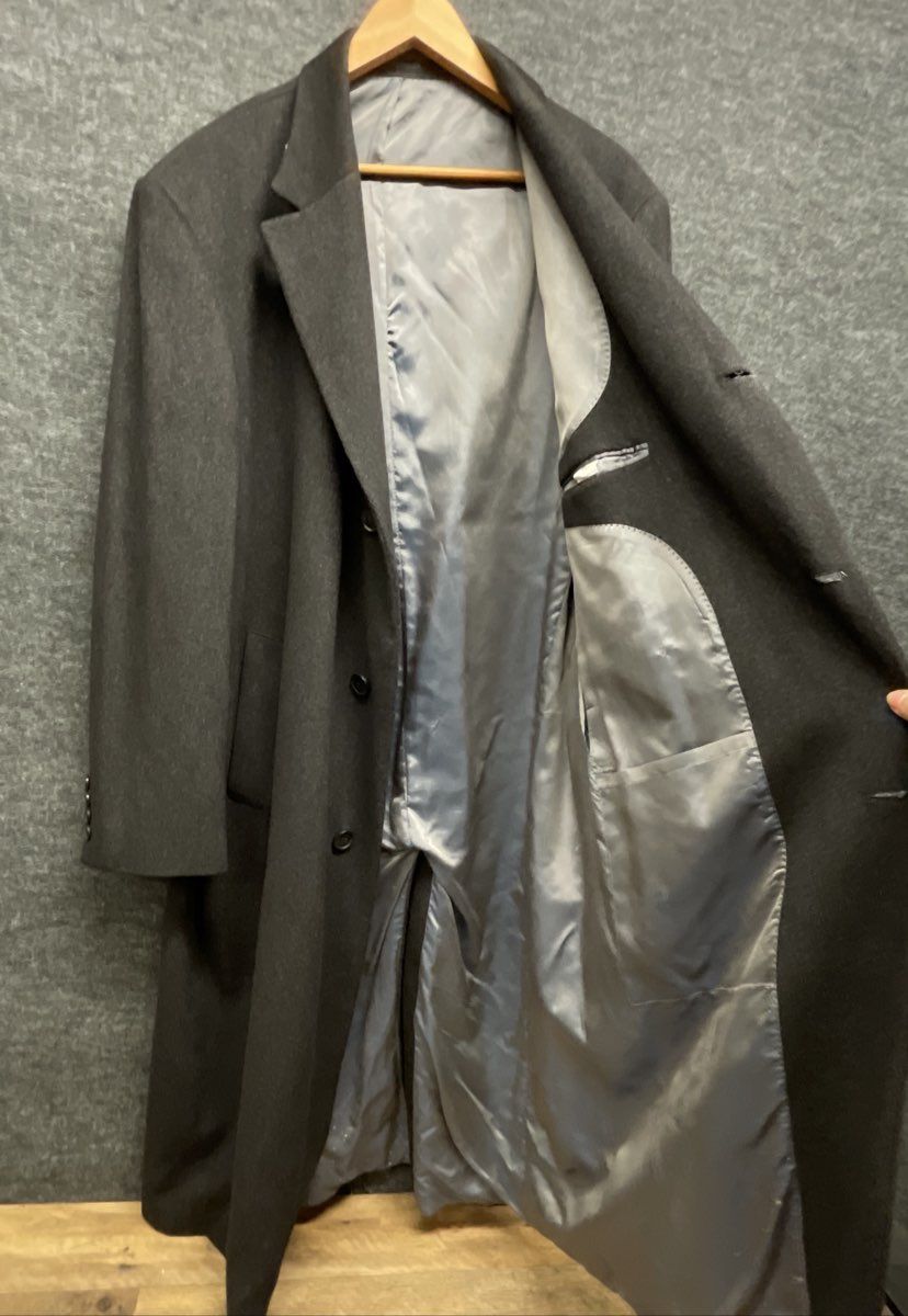 Calvin Klein Men's Vintage Y2K Charcoal Gray Long Wool Overcoat 3-Button