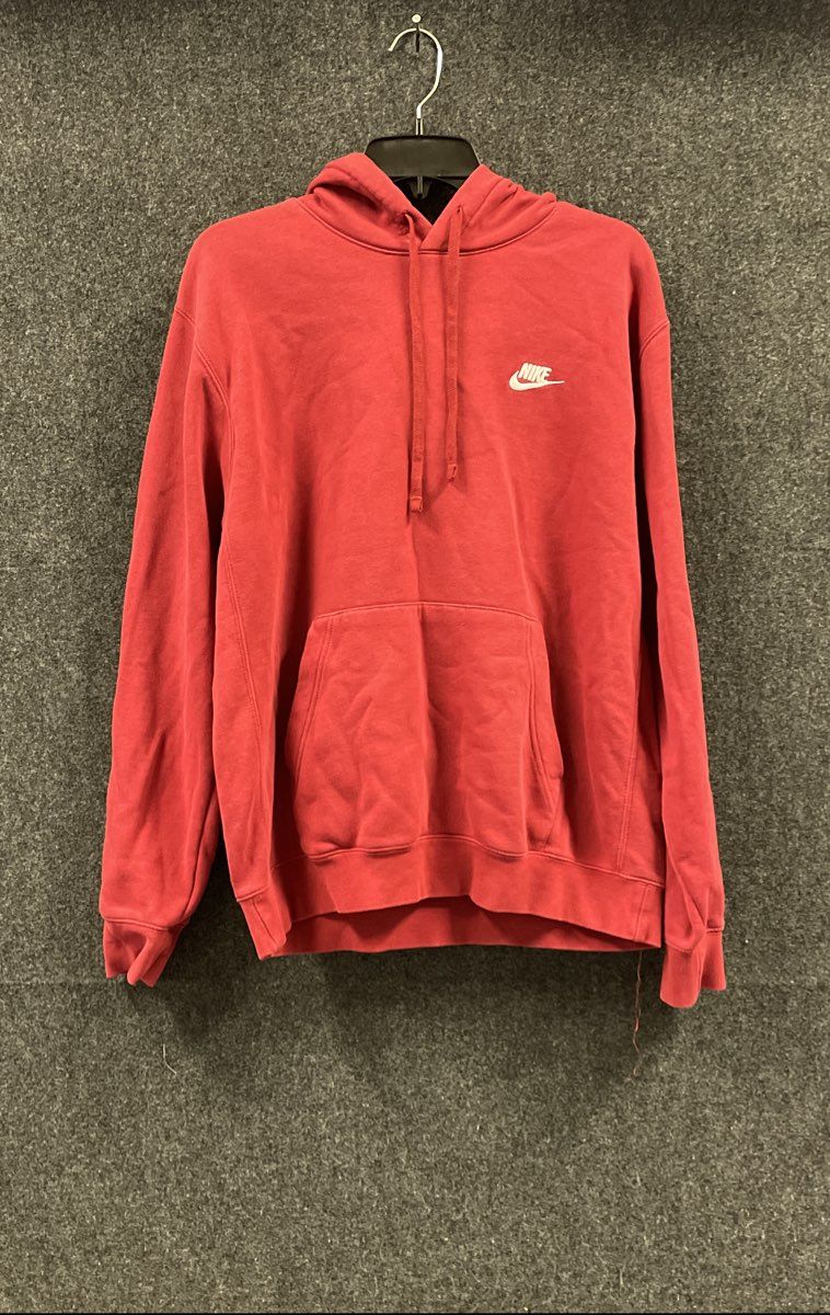 Nike Men's Red Pullover Hoodie Embroidered Swoosh Logo Fleece Size Large