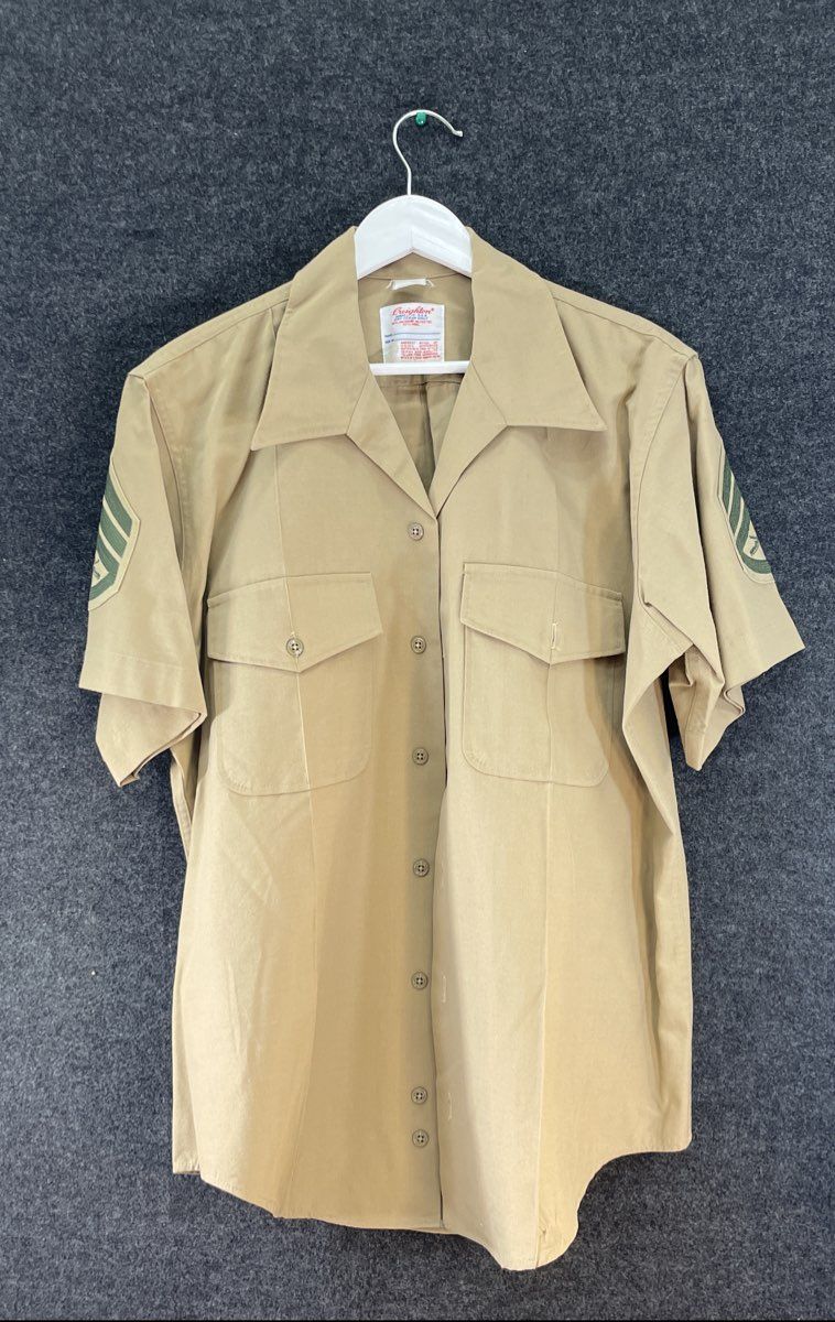 Vintage 90s Creighton Men's USMC Khaki Short Sleeve Dress Shirt Master Sgt Sz L